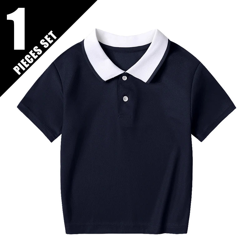 Children's Summer Color Matching Polo Shirt – Casual Short Sleeve Top for Boys & Girls