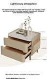 Luxury Modern Nightstand with Drawer, Glossy Marble Top, Gold Metal Legs, Faux Leather Bedside Table thumbnail 6