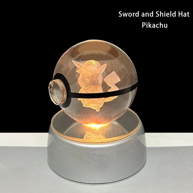 Pokemon 5cm Crystal Ball 3D LED Night Light – Pikachu, Charizard, Gengar & Eevee Gift Model
