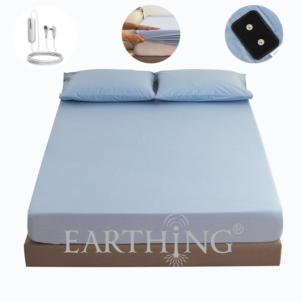 Grounding Earthing Fitted Sheet Cal King 183x213cm Cotton Silver Fibre Sheet with Grounding Cord 400TC