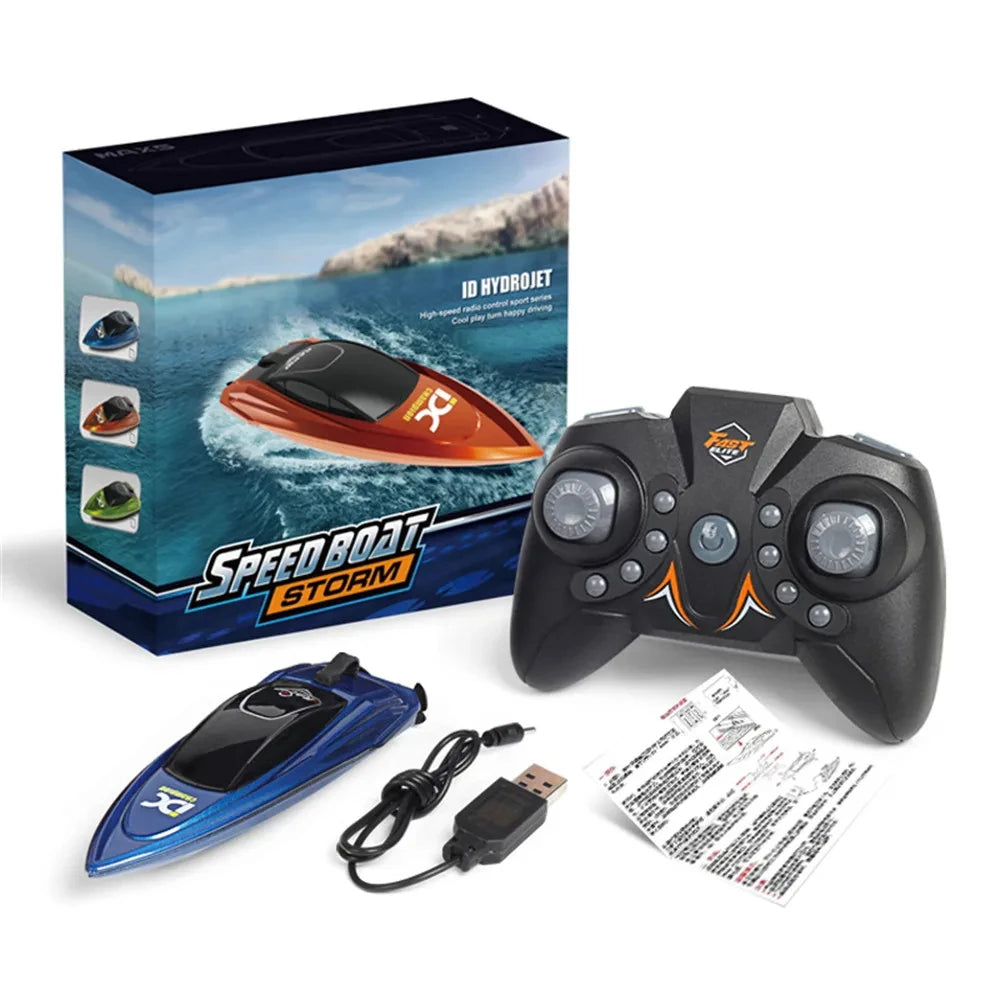 Mini Remote Control Boat 5 km/h – Wireless High-Speed Model Boat with LED Lights
