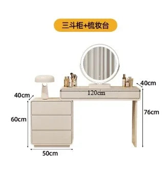 Makeup Vanity Dressing Table with Stool and Mirror – Modern Nordic Bedroom Dresser with Storage Drawers