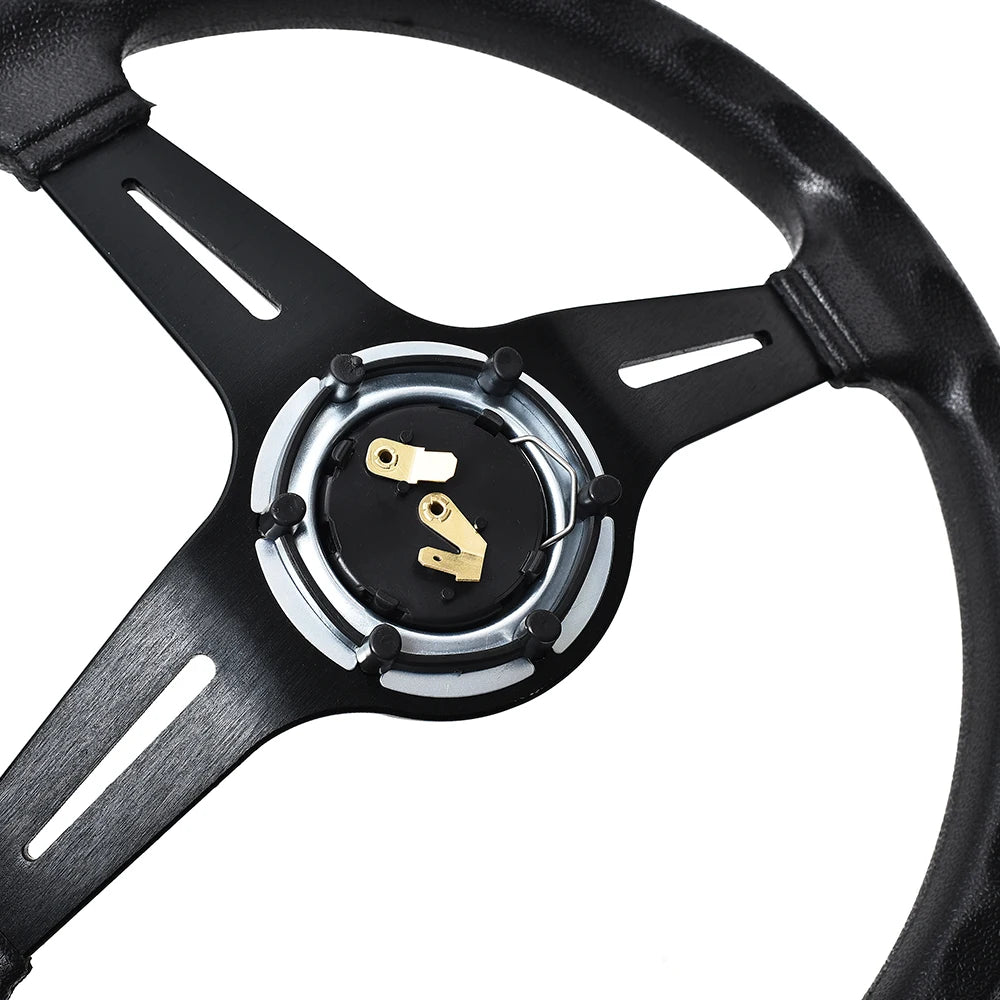 Universal 14 Inch Racing Steering Wheel Deep Dish PU Leather Drift Steering Wheel with ND Logo – Black