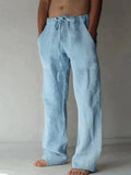 Men's Cotton Linen Long Pants Summer Solid Color Breathable Linen Trousers Male Casual Elastic Waist Casual Pants Harajuku Trous thumbnail 7
