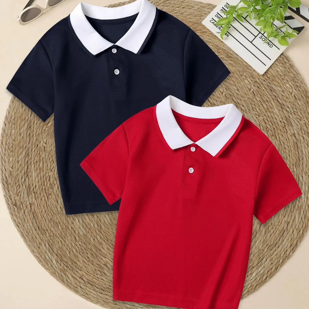 Children's Summer Color Matching Polo Shirt – Casual Short Sleeve Top for Boys & Girls