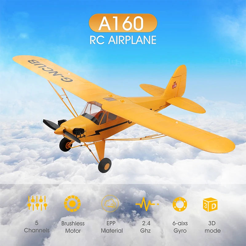 Hot Sale RC Plane RTF 2.4G Brushless Motor 3D/6G Remote Control Airplane Wltoys A160 Upgraded J3-CUB Ready To Fly
