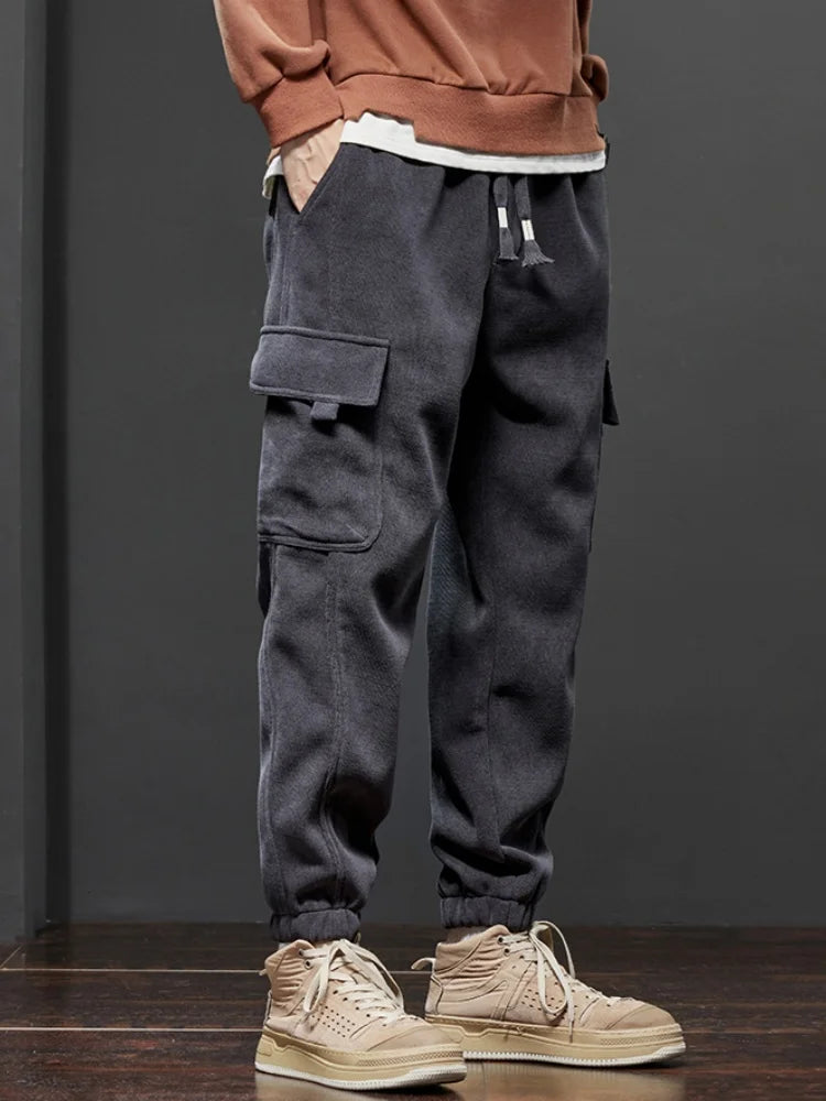 Men’s Casual Elastic Waist Jogger Pants – Spring & Autumn Stretch Straight Fit with Drawstring and Pockets