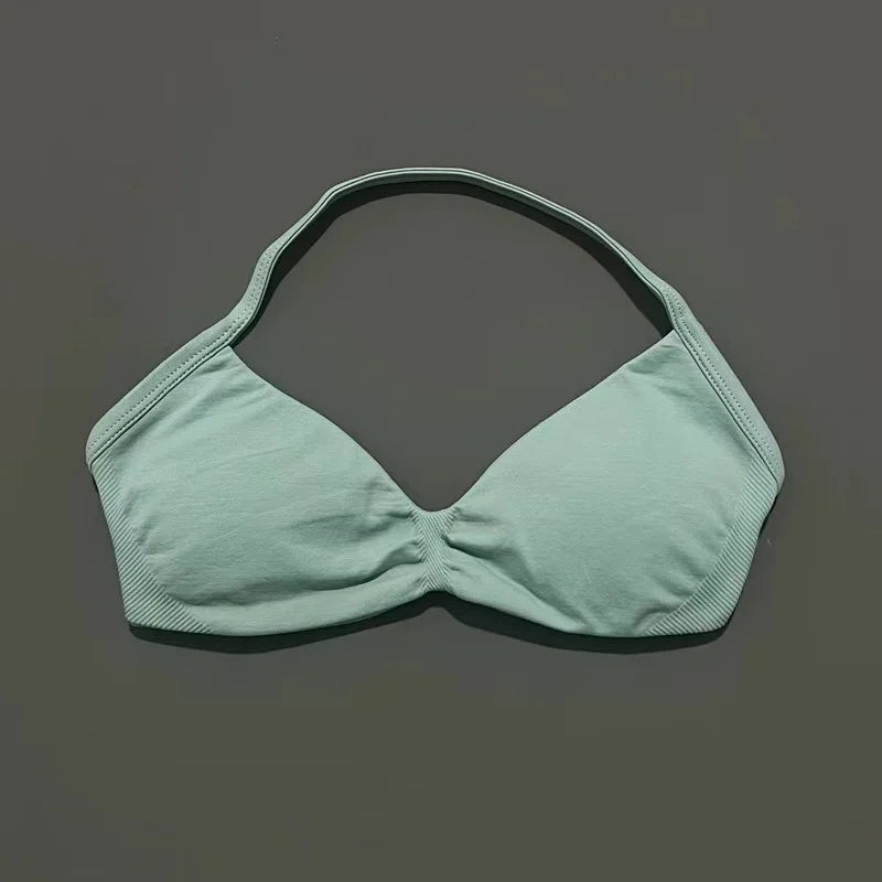 Strappy Backless Sports Bra for Women – Push-Up Yoga & Gym Top with Removable Cups