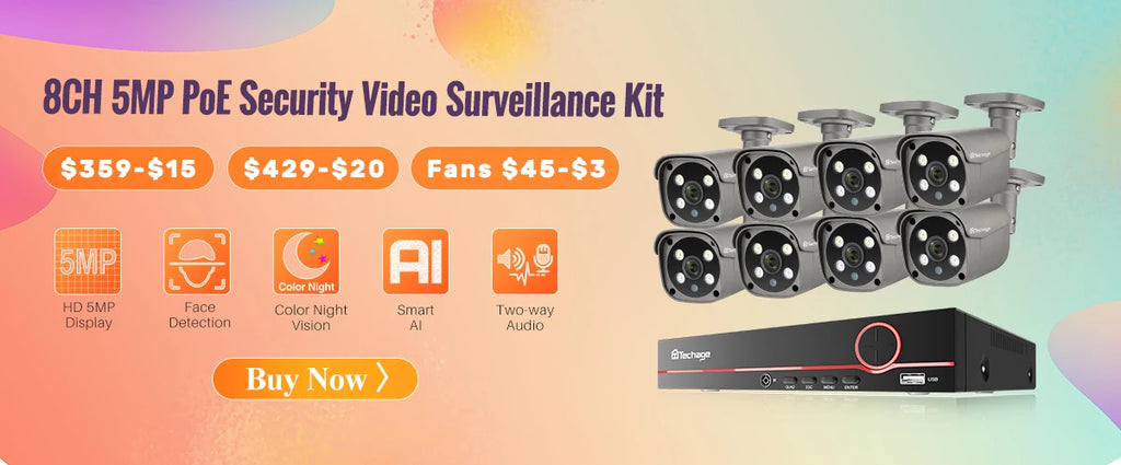 Techage 8CH 4MP POE Security Camera System Kit with AI Face Detection and Audio Recording