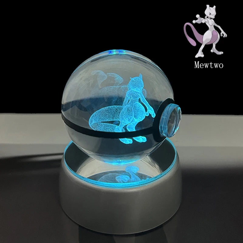 Pokemon 5cm Crystal Ball 3D LED Night Light – Pikachu, Charizard, Gengar & Eevee Gift Model