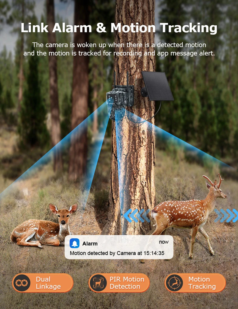 LS VISION 12MP 6K Solar Camera 15X Zoom 4G/WiFi Triple Lens Night Vision PTZ Trail Camera