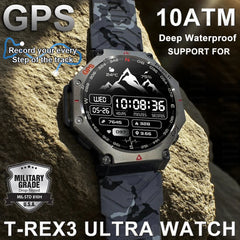 T-Rex 3 Military Smart Watch — Built-in GPS, Compass, Barometer & 10ATM IP69K Waterproof Performance
