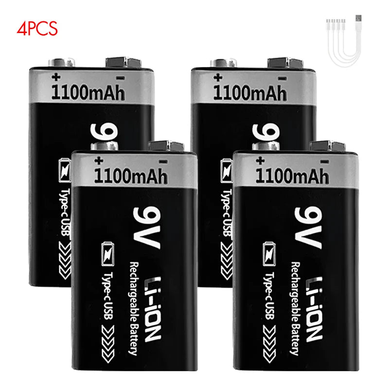 MATOV 9V 1100mAh USB Rechargeable Li-ion Battery – Type-C Charging | Long-Lasting Power for RC, Multimeters, Alarms & More