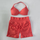 Women’s 2-Piece Seamless Gym Set – Strappy Yoga Bra & High-Waist Scrunch Shorts Workout Suit thumbnail 41