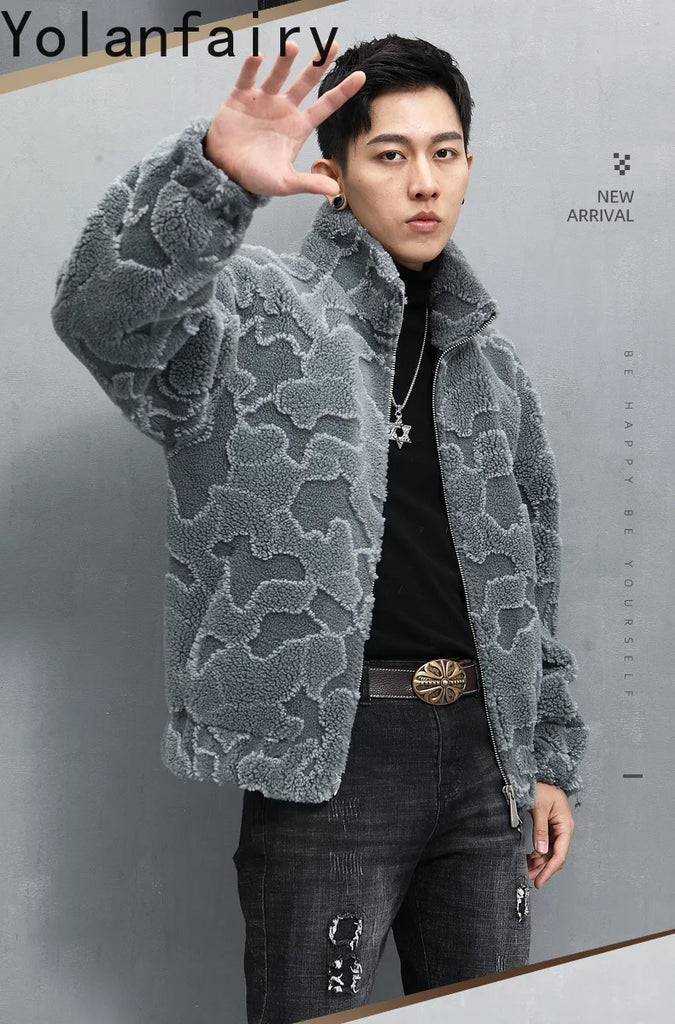 Nature Wool Men’s Real Fur Shearling Coat – Winter Leather Jacket, Loose Fit, Short Style
