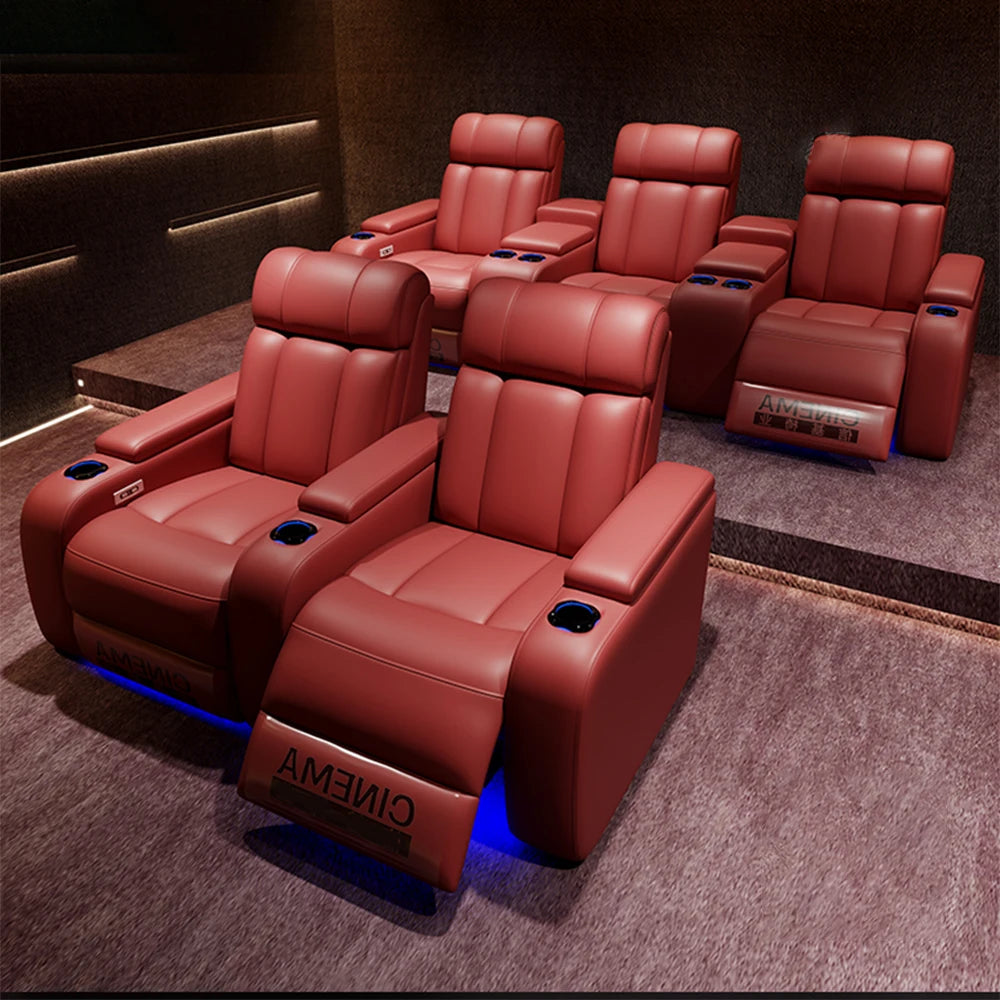 MINGDIBAO Luxury Electric Recliner Cinema Chair with LED Lighting & Cup Holder – Genuine Leather Home Theater Seating