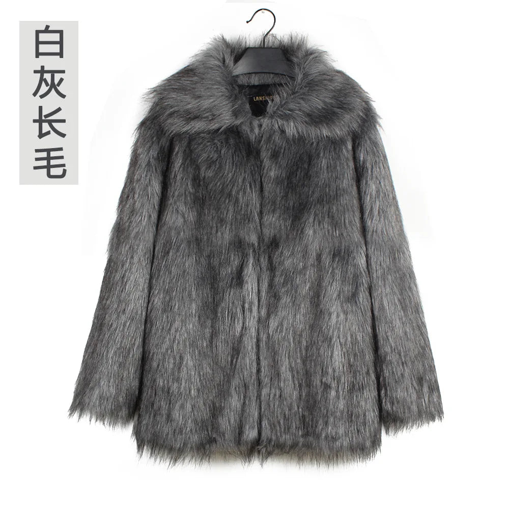 Men’s Faux Fox Fur Jacket Coat – Thick Shaggy Winter Outerwear
