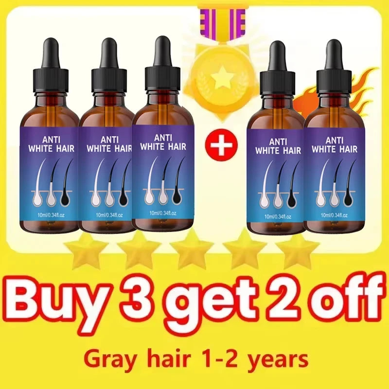 White to Black Gray Hair Serum – Natural Color Repair & Nourishing Essence for Men and Women