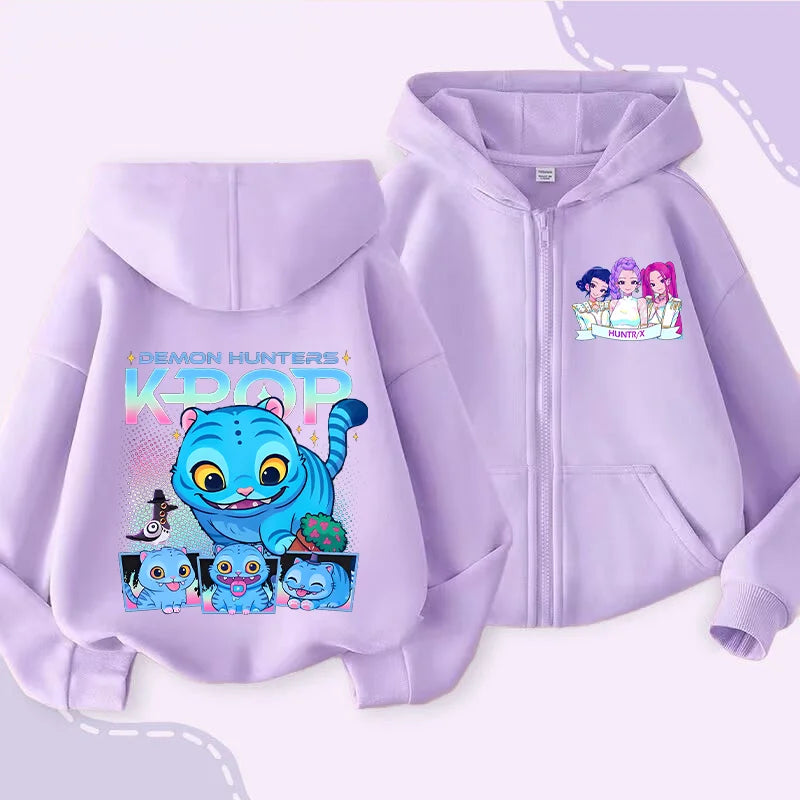 Movie Kpop Demon Hunters Zipper Hoodie for Kids – Unisex Sweatshirt for Girls & Boys