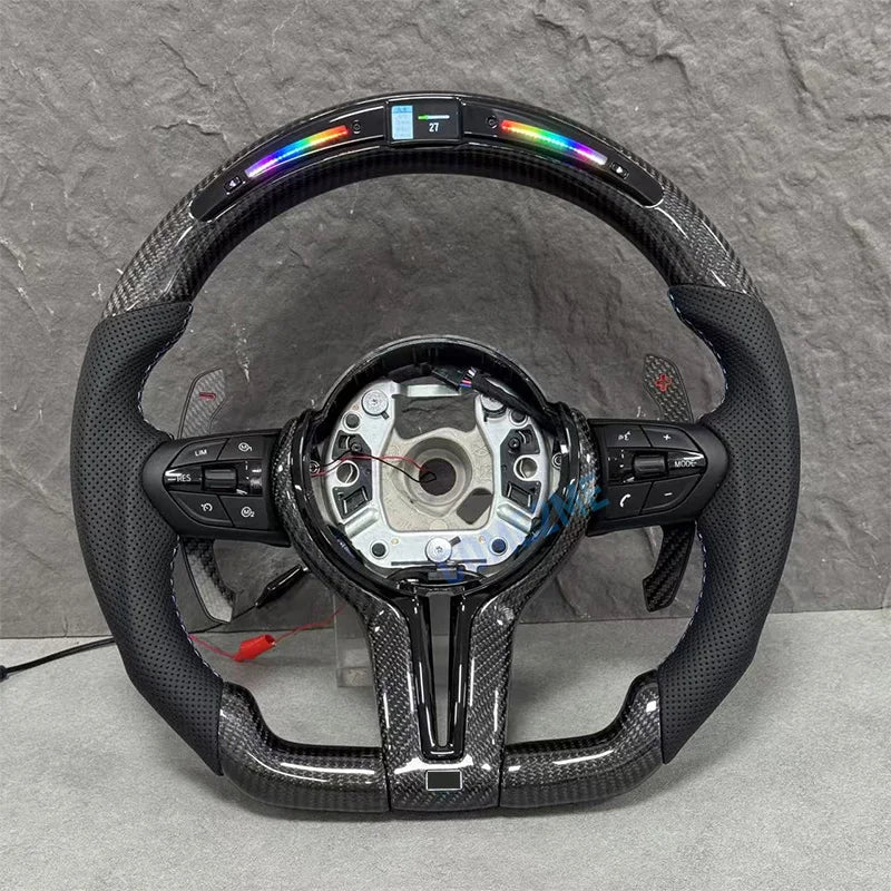 Customized Carbon Fiber Steering Wheel with Embedded LED Lights – Compatible with BMW X3 X4 X5 M2 M4 M8 F10 F15 F20 F22 F30 E90 E91