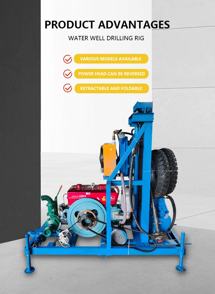 Well Drilling Rig Machine 22HP 25HP Petrol Diesel Mini Rotary Water Well Drilling Rig 100M–300M Borehole Drill with Crawler Option