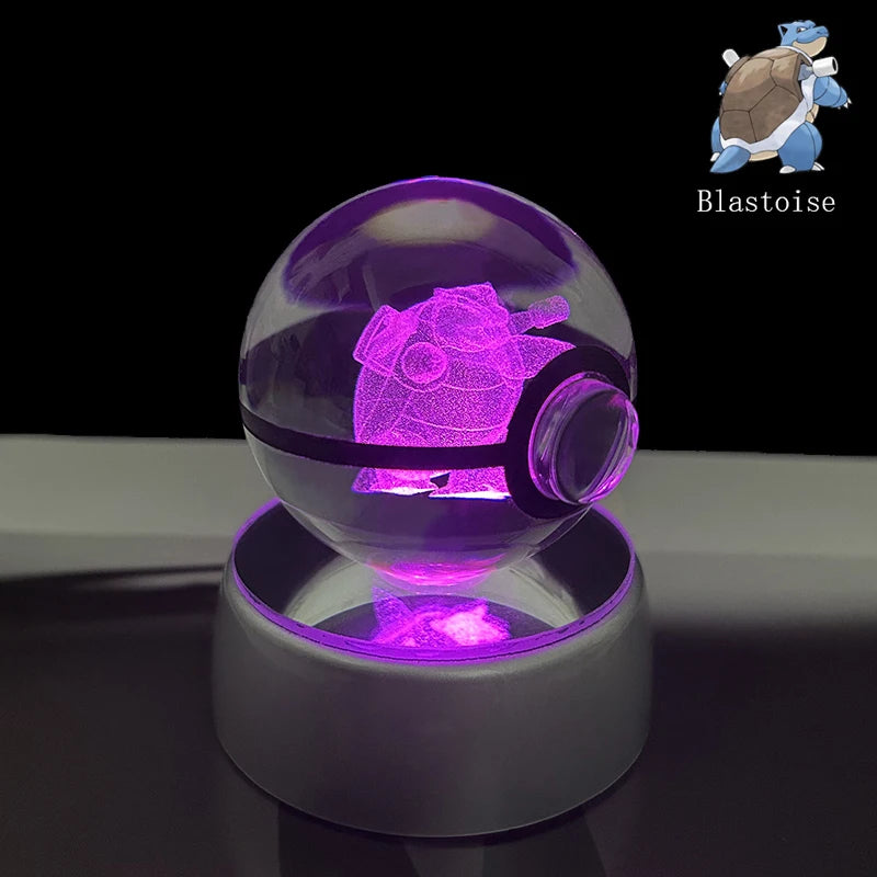 Pokemon 5cm Crystal Ball 3D LED Night Light – Pikachu, Charizard, Gengar & Eevee Gift Model