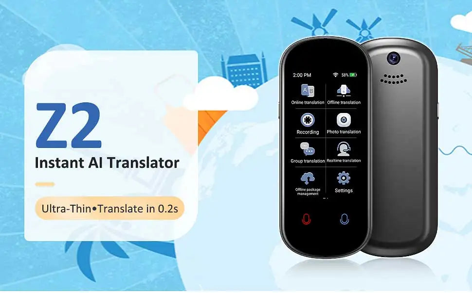 Z2 Instant AI Voice Translator 3.1” Touch Screen Portable Real-Time Translator with Recording & Photo for Travel, Learning, and Meetings