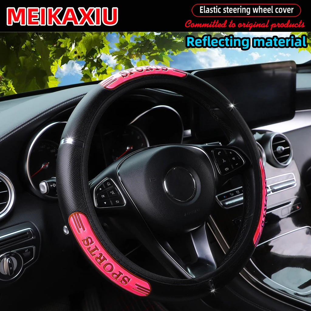 MEIKAXIU Reflective Dynamic Imitation Metal Strip Car Steering Wheel Cover – No Inner Ring Design