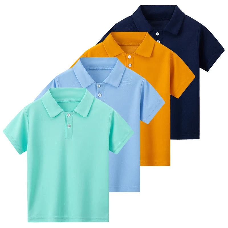 Kids Short Sleeve Polo Shirt – Casual Solid Color Summer Prince Style Top