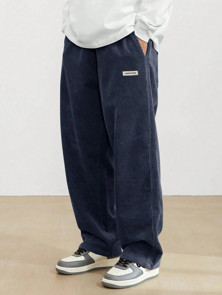 Autumn Men’s Corduroy Casual Pants – Loose Fit Straight Leg Streetwear with Elastic Waist