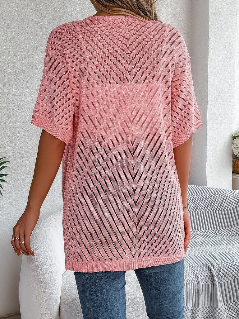 Casual Hollow Out Knitted Short Sleeve Cardigan for Women