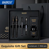 BAOKE T18/T19/T20 Black & Grey Fountain Pen Gift Set with Ink Bottle and 6 Cartridges – Stainless Steel Nib Metal Office Pen thumbnail 1