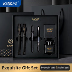 BAOKE T18/T19/T20 Black & Grey Fountain Pen Gift Set with Ink Bottle and 6 Cartridges – Stainless Steel Nib Metal Office Pen
