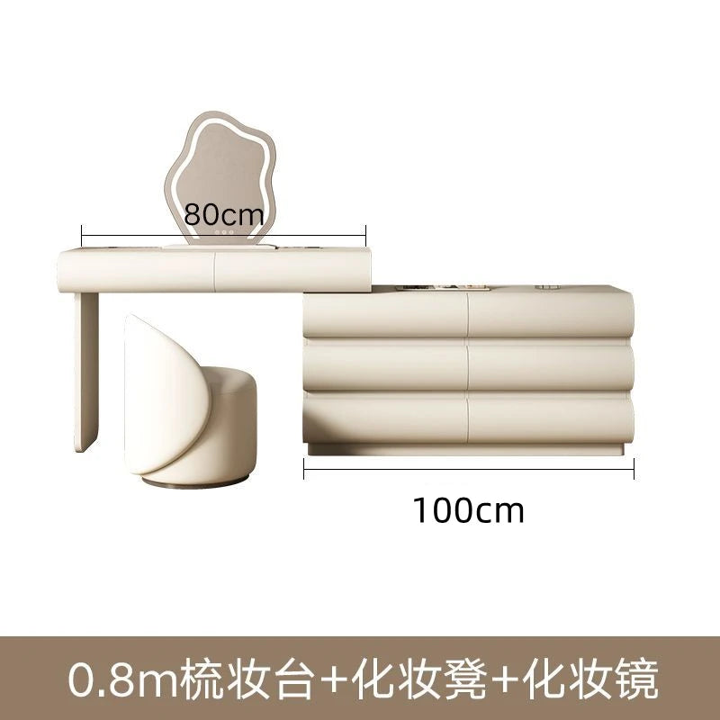 Mirror Drawers Vanity Table with Chair – Modern Bedroom Makeup Storage Organizer