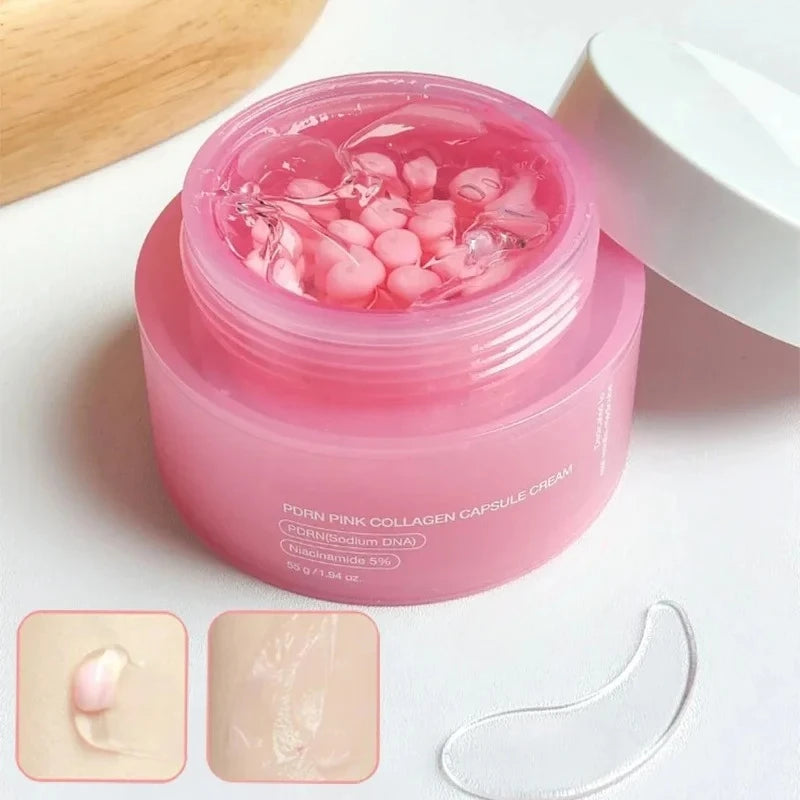 Korean Pink Collagen PDRN Capsule Cream with Niacinamide – Lightweight Non-Greasy Moisturizer for Uneven Skin Tone