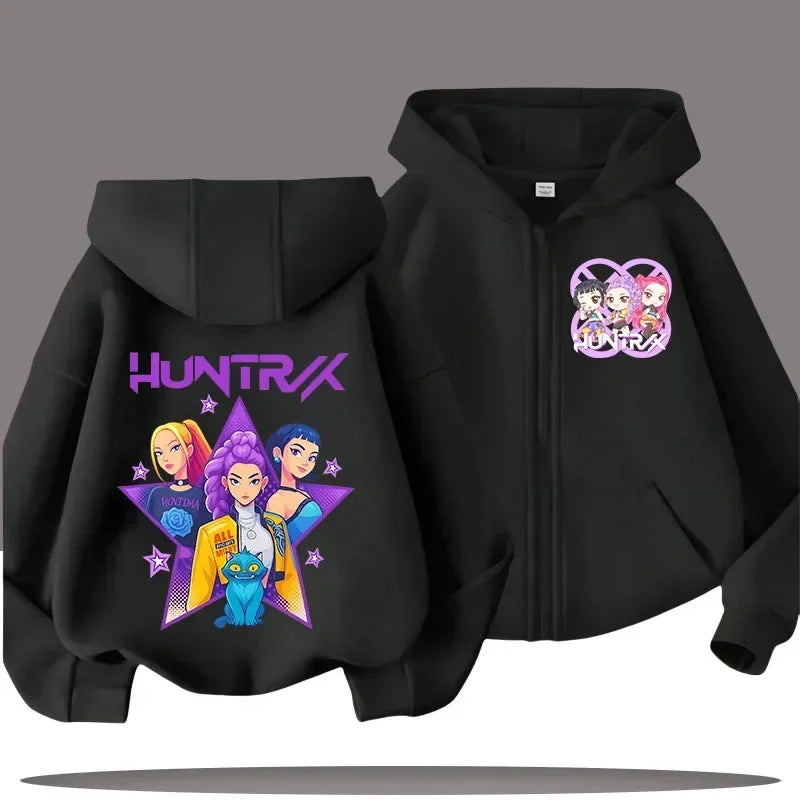 Zip Up Sweatshirt Huntrix Kpop Demon Hunters Kids Hoodie – Cartoon Casual Top for Boys & Girls