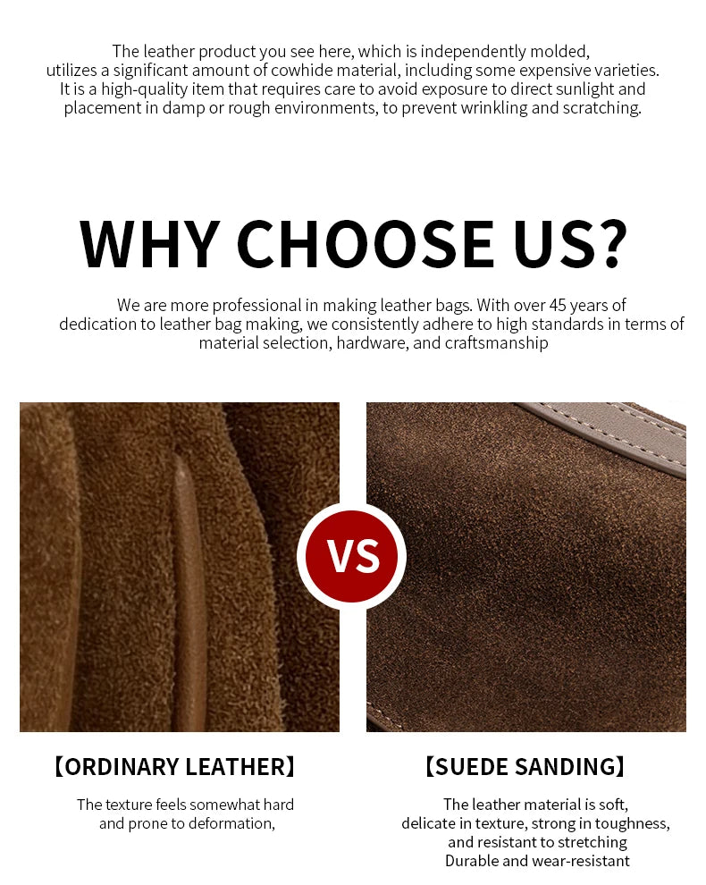 Women’s Genuine Suede Leather Large Capacity Shoulder Tote Bag Luxury Casual Handbag