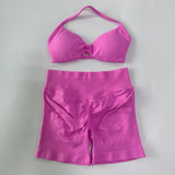 Women’s 2-Piece Seamless Gym Set – Strappy Yoga Bra & High-Waist Scrunch Shorts Workout Suit thumbnail 62