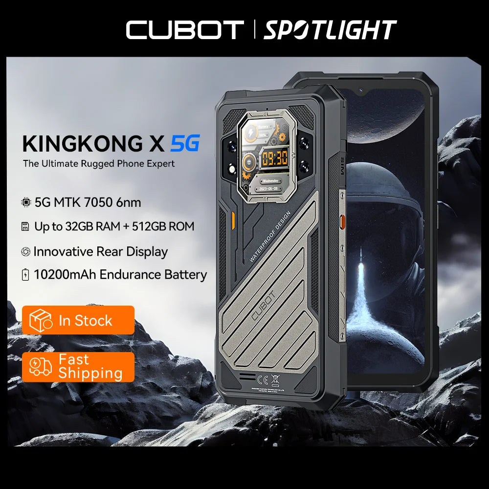 CUBOT KingKong X Rugged 5G Smartphone, 32GB RAM (16GB+16GB), 256/512GB ROM, 10200mAh, 6.583" 120Hz Display, NFC, WiFi 6, 100MP Camera