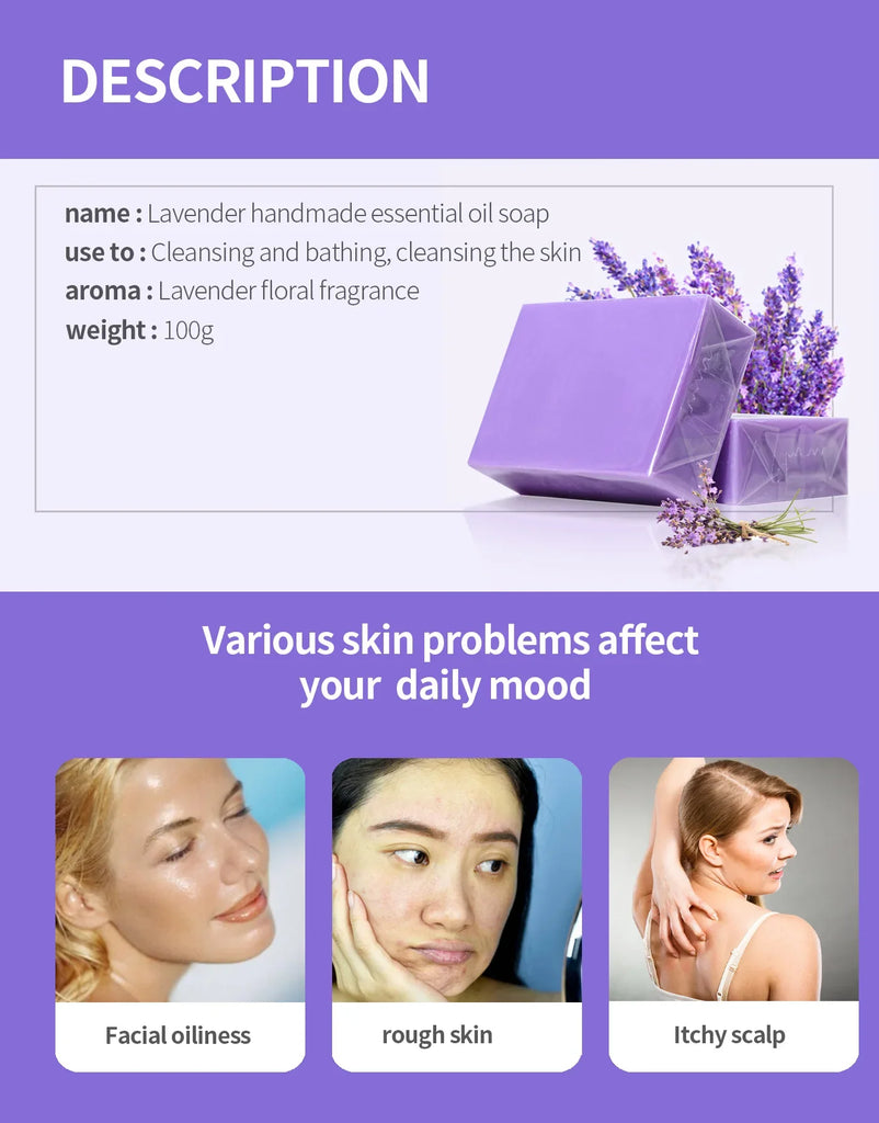Natural Organic Lavender Essential Oil Handmade Soap – Cleansing, Hydrating & Oil Control Bath Bar 100g
