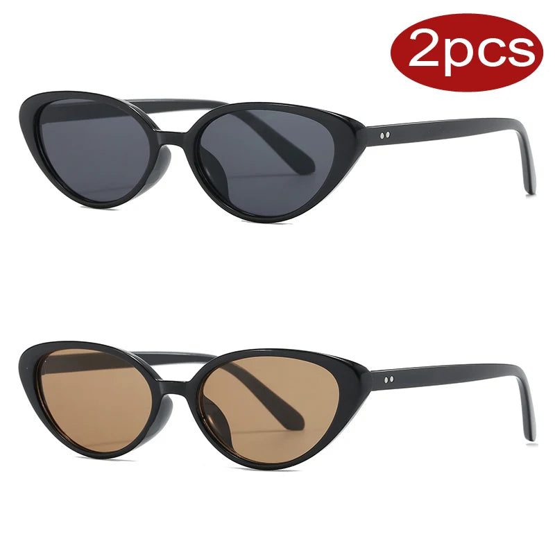 2pcs Retro Cat Eye Sunglasses for Women & Men – Rivet Triangle Fashion Sun Glasses, Multi-Color