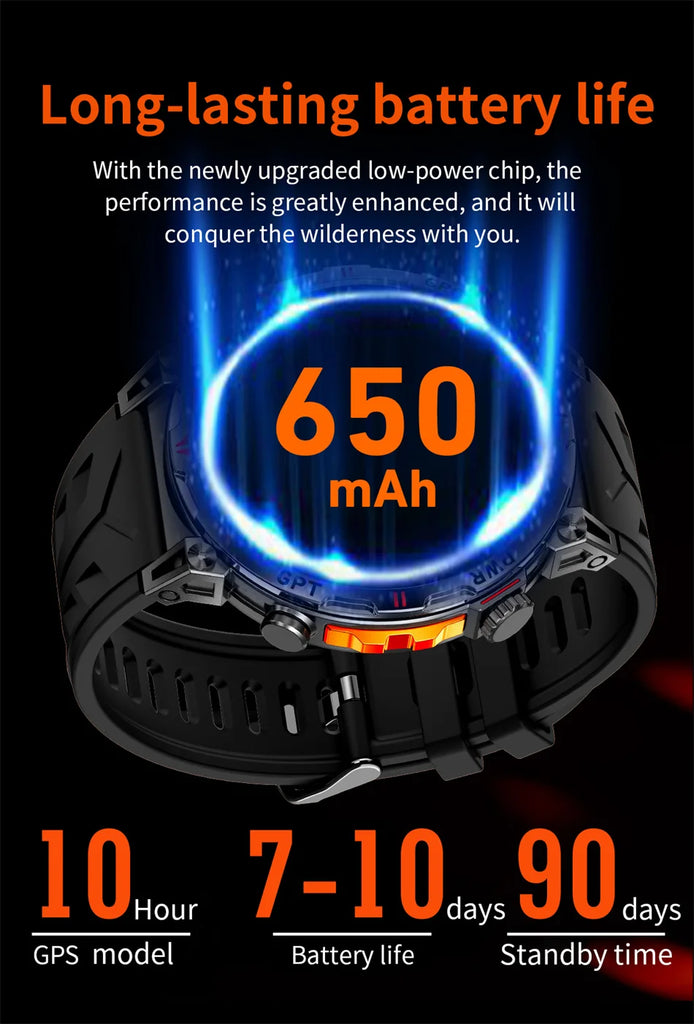 Outdoor Sports Smartwatch for Men – GPS, 1.56-inch AMOLED, 5ATM Waterproof, 650mAh Battery, Compass & HD Call
