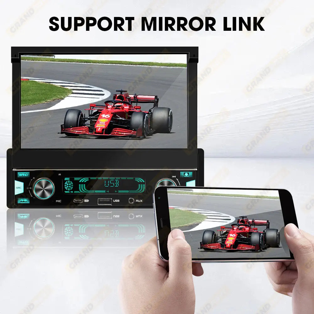 1Din 7 Inch MP5 Radio Player with Automatic Retractable Screen, Wireless CarPlay & Android Auto, FM AM RDS Car Stereo USB Type-C