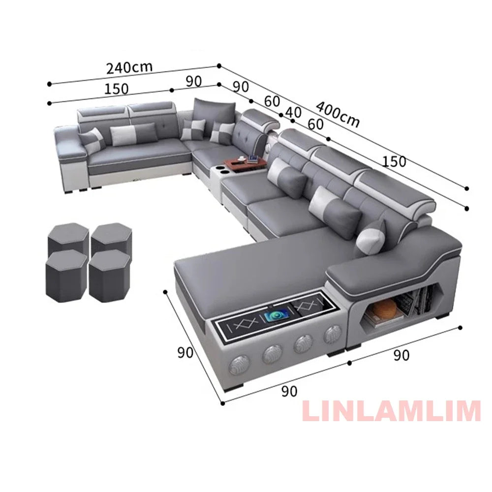 Linlamlim Modern Sectional Sofa Set with Chaise Lounge, Bluetooth Speakers & USB Charging Ports