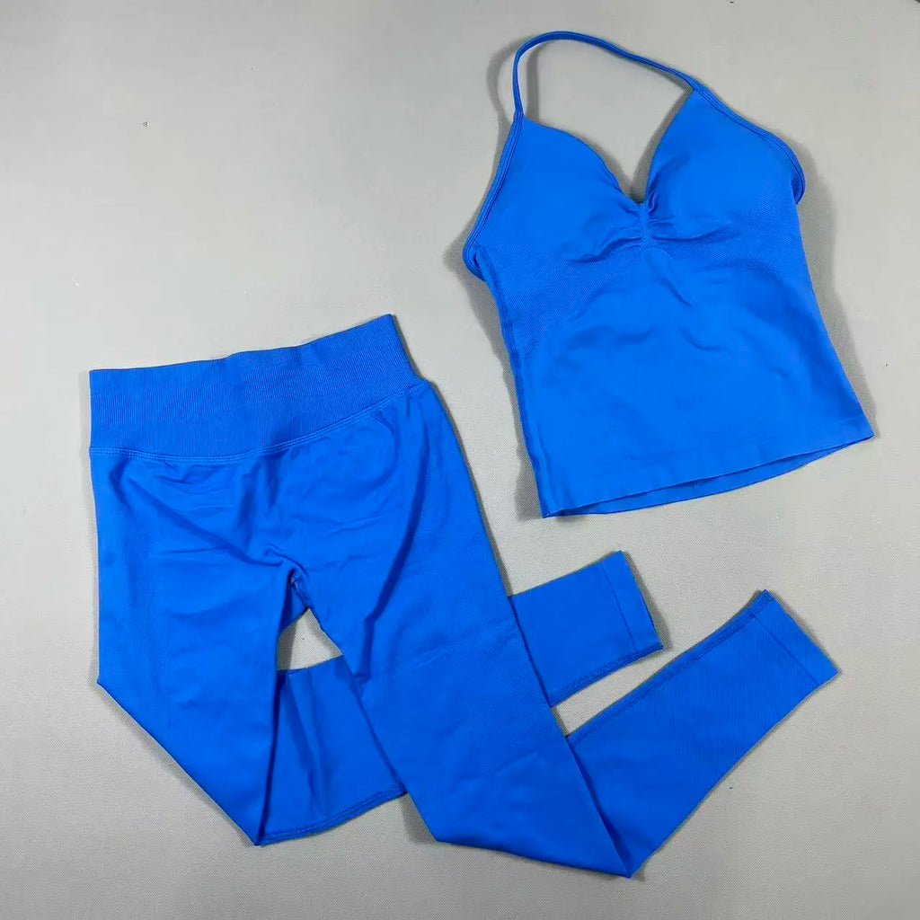 Women’s Seamless Yoga Gym Set – Backless Tank Top & High Waist Scrunch Shorts (2PCS)