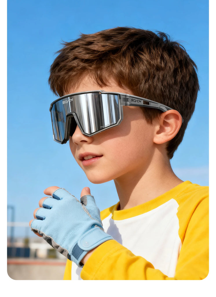 SCVCN Kids Photochromic Cycling Sunglasses UV400 TR90 Lightweight Sports Glasses for Boys and Girls Age 6–14