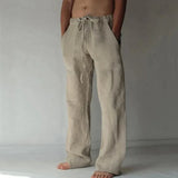 Men's Cotton Linen Long Pants Summer Solid Color Breathable Linen Trousers Male Casual Elastic Waist Casual Pants Harajuku Trous thumbnail 9