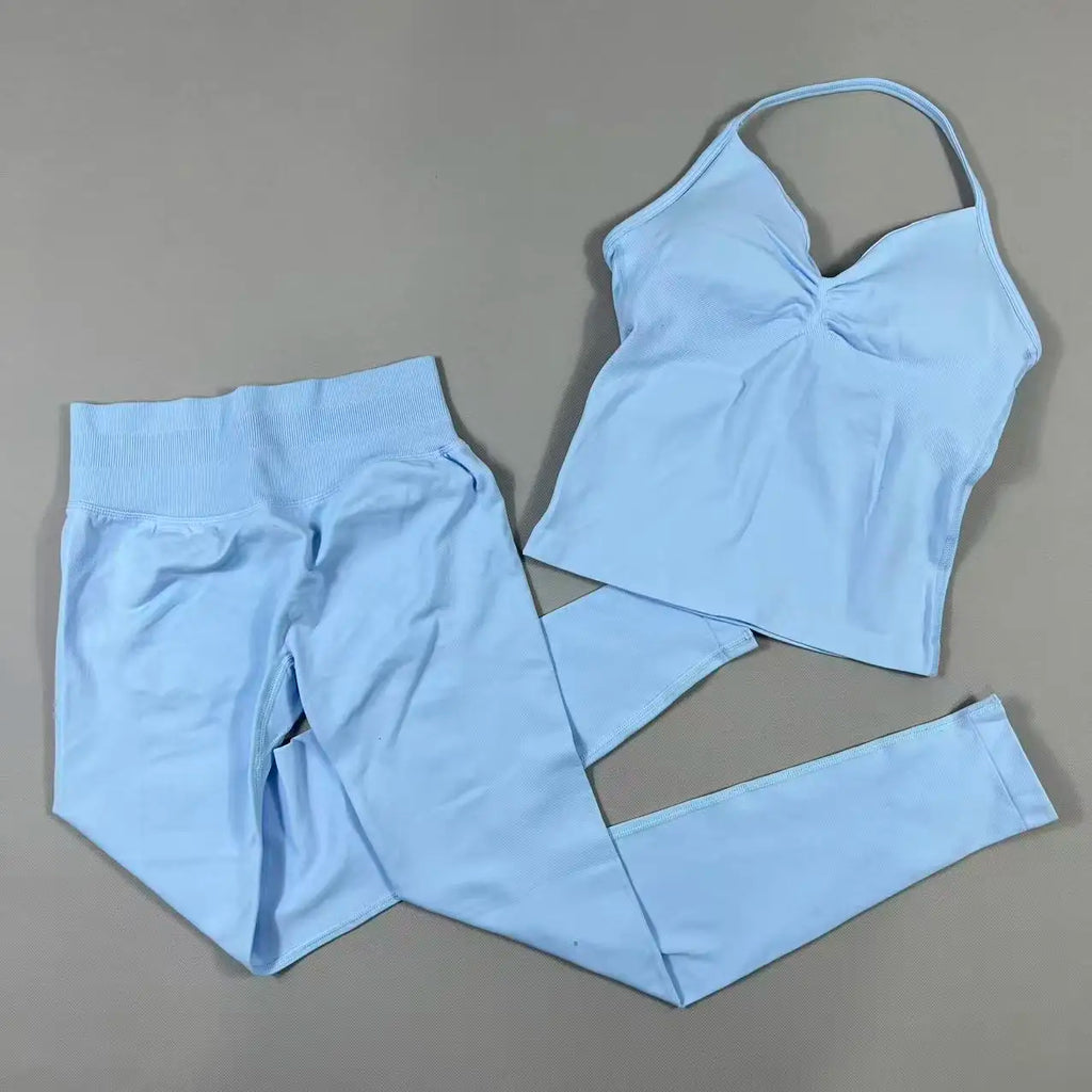Women’s Seamless Yoga Gym Set – Backless Tank Top & High Waist Scrunch Shorts (2PCS)