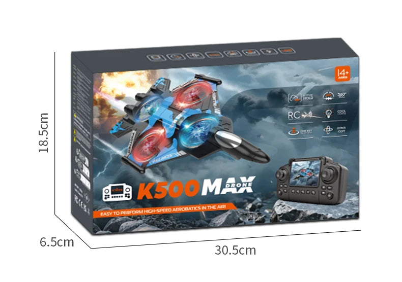 K500 MAX 2.4G Remote Control Fighter Jet Drone with Screen & 360° Rolls