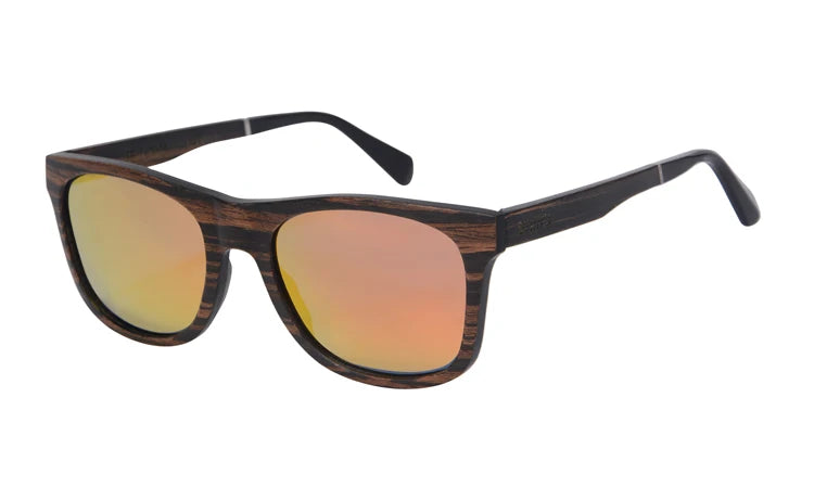 SHINU Handmade Natural Wood Polarized Sunglasses – Ebony, Zebra & Red Sandalwood UV400 Rectangle Frame for Men & Women